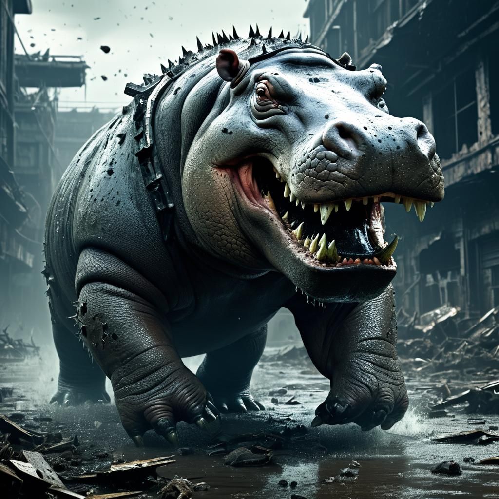 Cybernetic Hippo Chase in Apocalyptic Space World