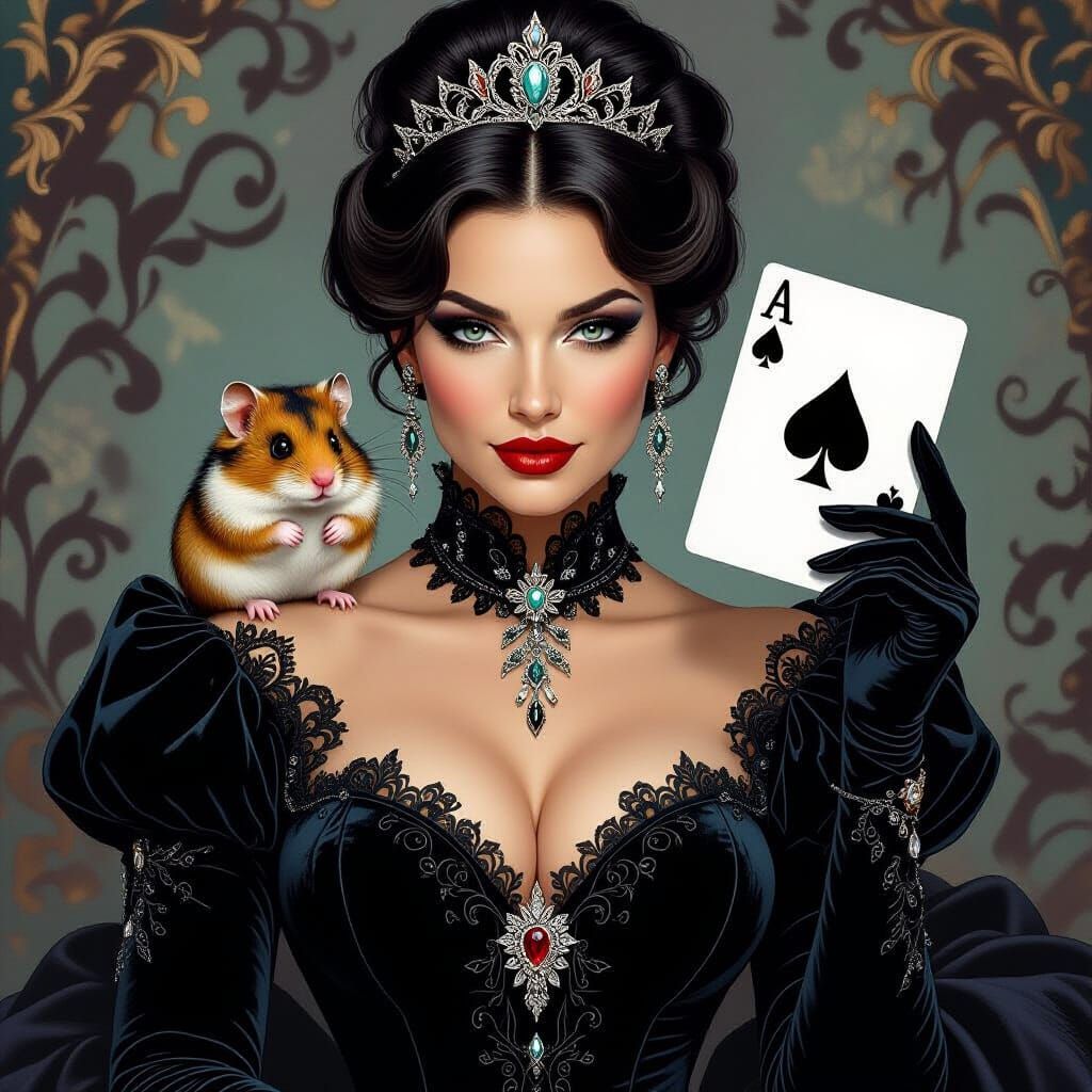 Queen of Spades Lady Luck Portrait in Gothic Fantasy Style