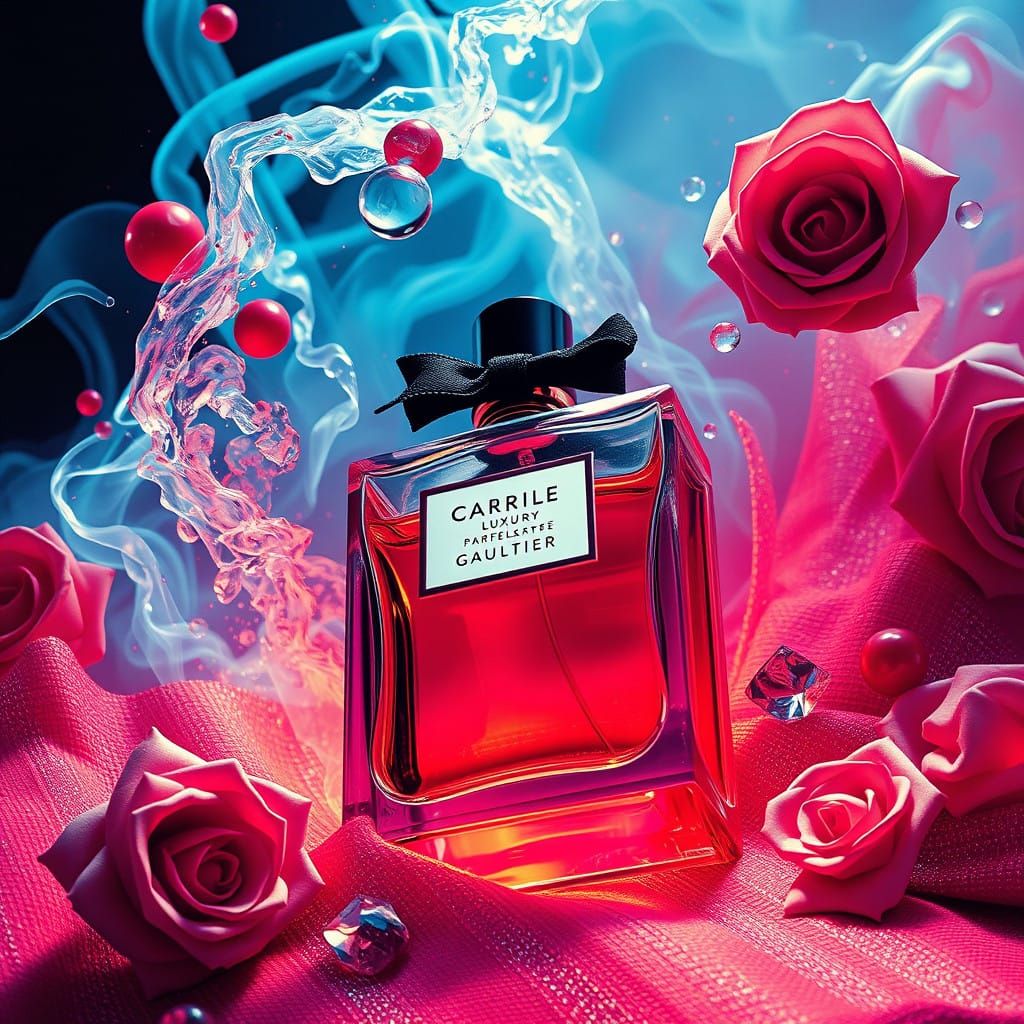 Surreal Luxury Perfume Poster in Gaultier Style