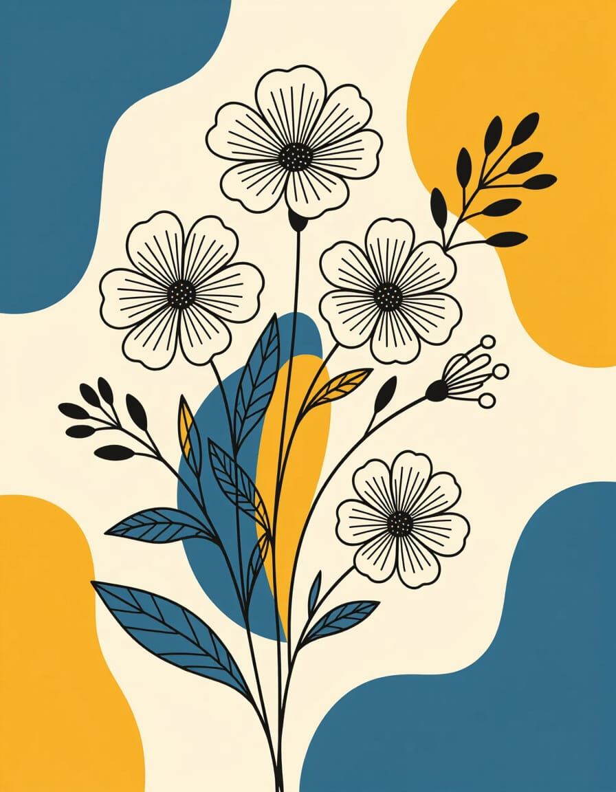 Minimalist Flower Line Drawing in Bauhaus Style