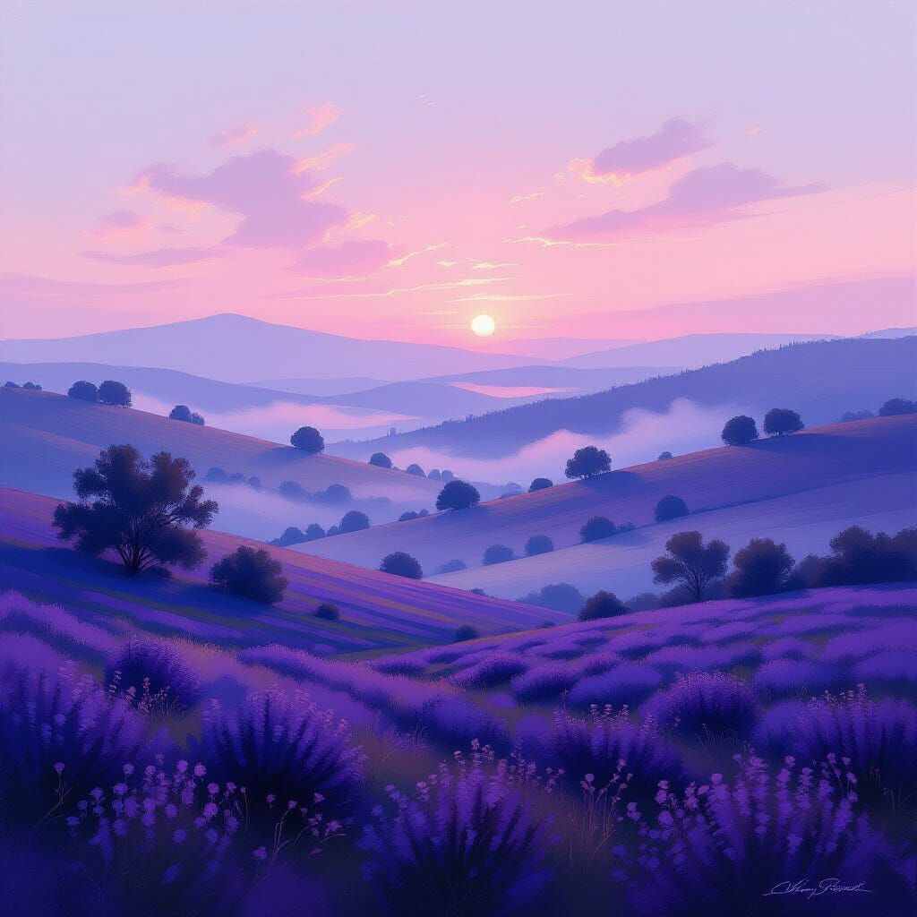 Ethereal Purple Landscape in Impressionistic Style
