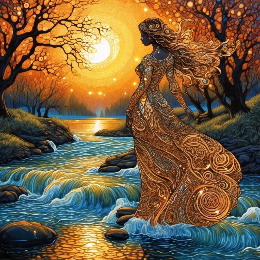 Woman in Runes Dress: Foam Art Zentangle