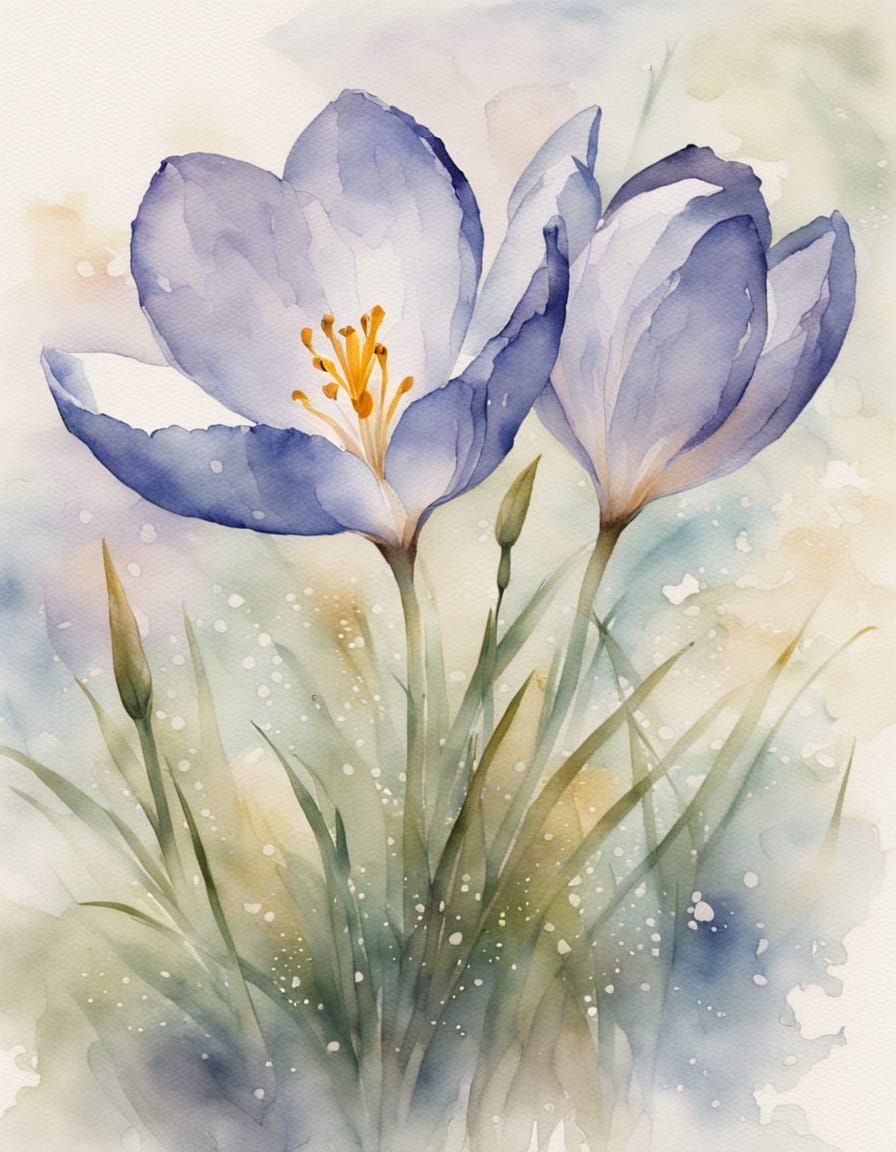 Delicate Blue Crocus in Soft Watercolor