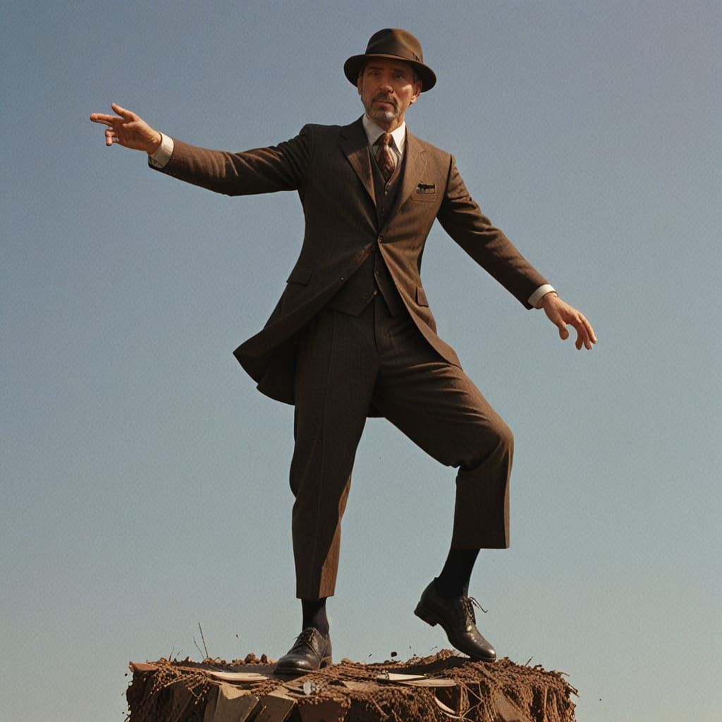 Men in Suits Stand Out in Earthy Tones, Drew Struzan Style