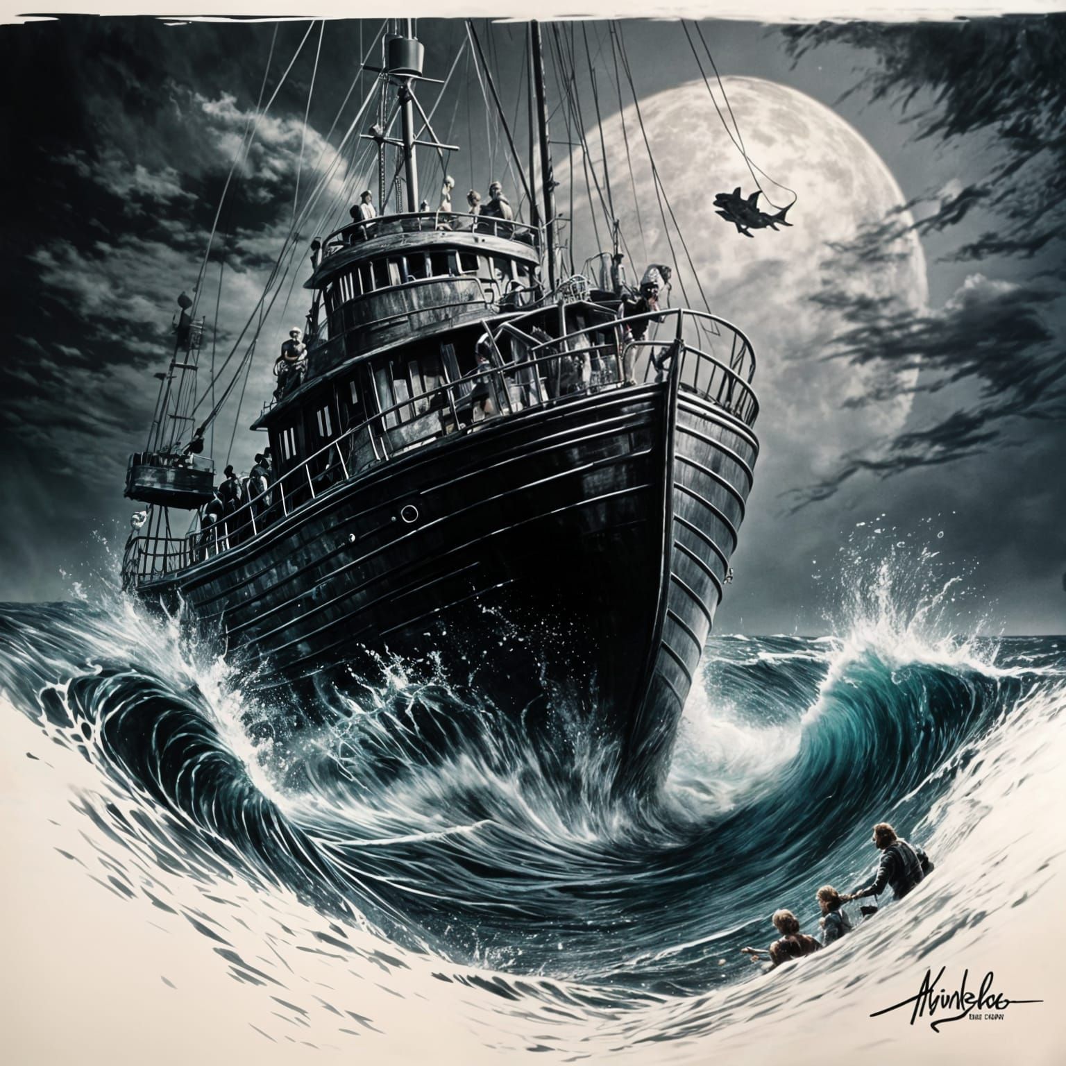 Jaws 'Bigger Boat' Quote in Chalk Art