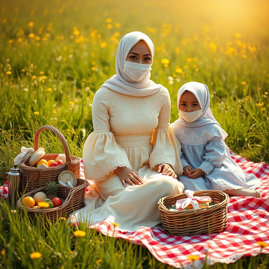 Elegant Muslim Family in a Serene Meadow