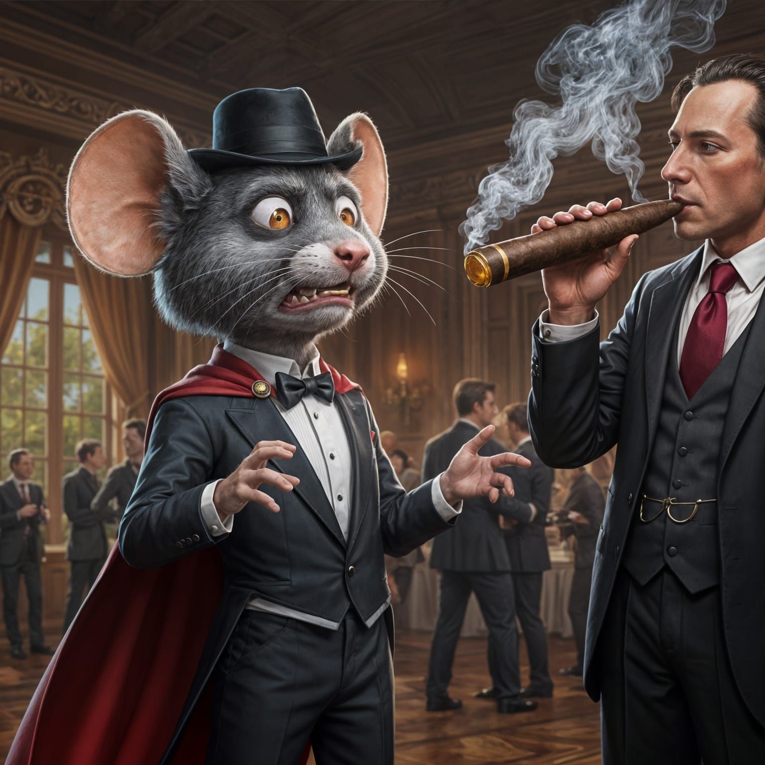 Mouse Reacts to Cigar Smoke at Luxury Party