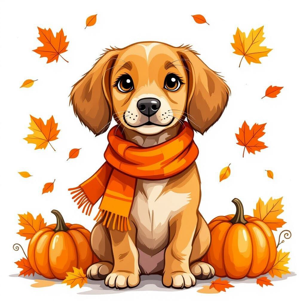 Vizsla Dog in Autumn Leaves: Watercolor Style