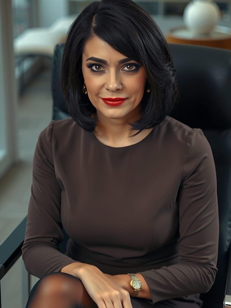 Elegant Italian Woman in Office Setting, Inspired by 35mm Fi...