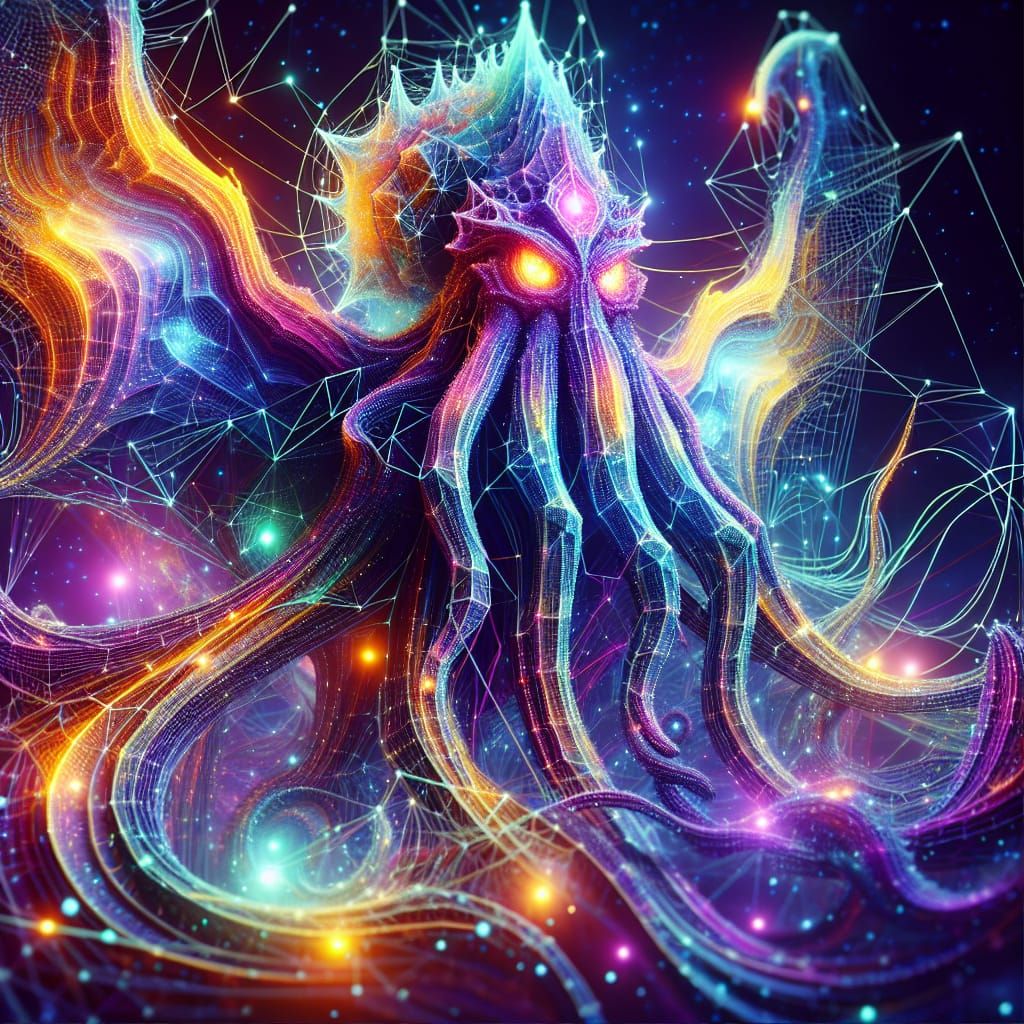 Luminous Cthulhu in Cosmic Hologram Wallpaper