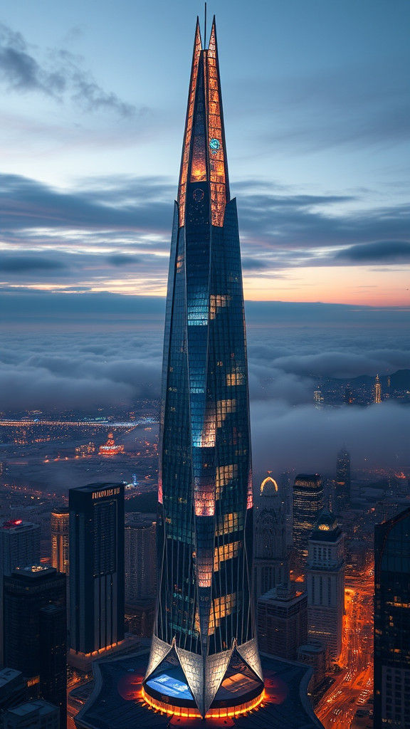 Futuristic Skyscraper Pierces Clouds in Iridescent Glory