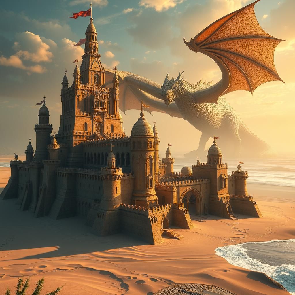 Dragon Rising Beside Sandcastle Citadel