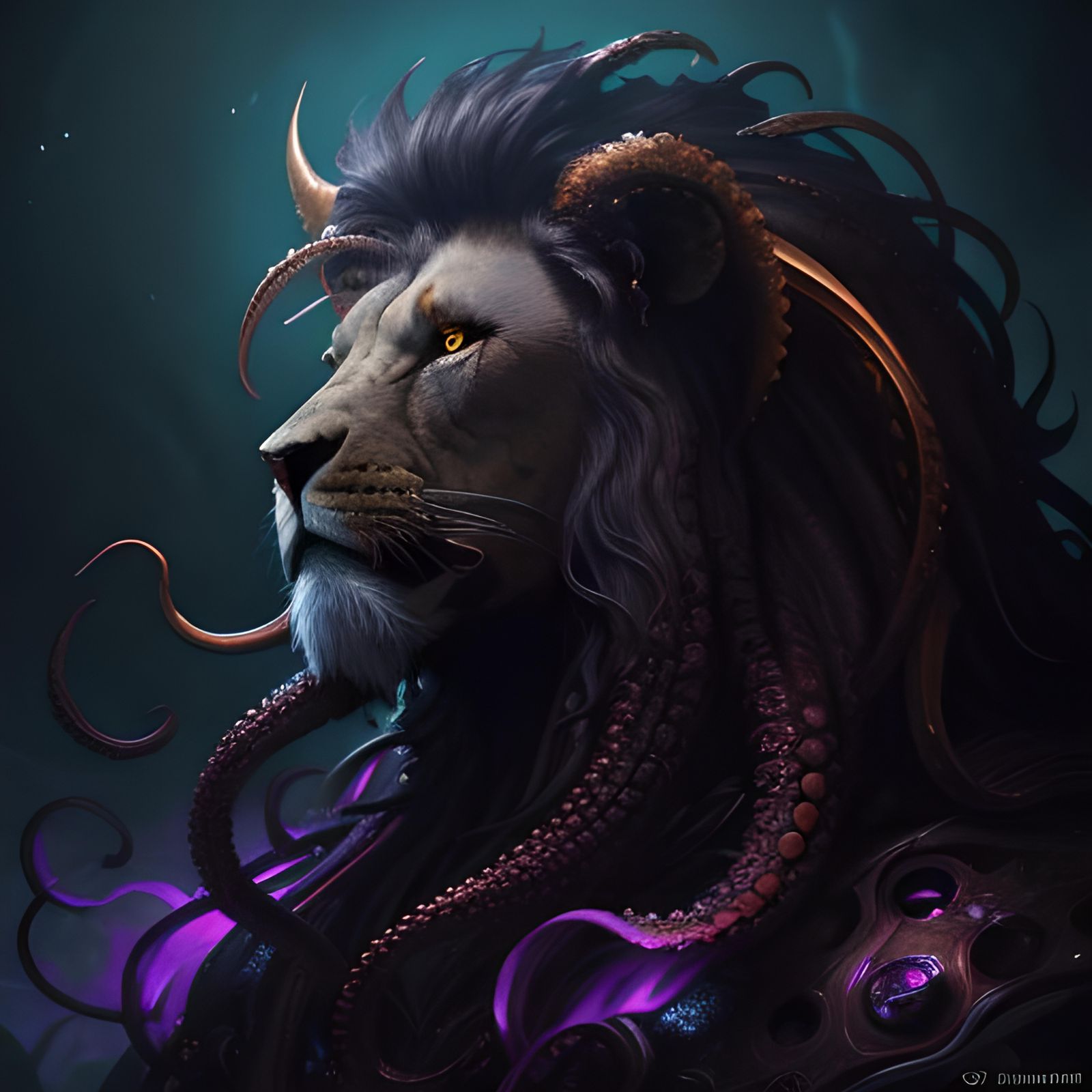 Lion-Octopus Hybrid Creature in Dark Fantasy Style