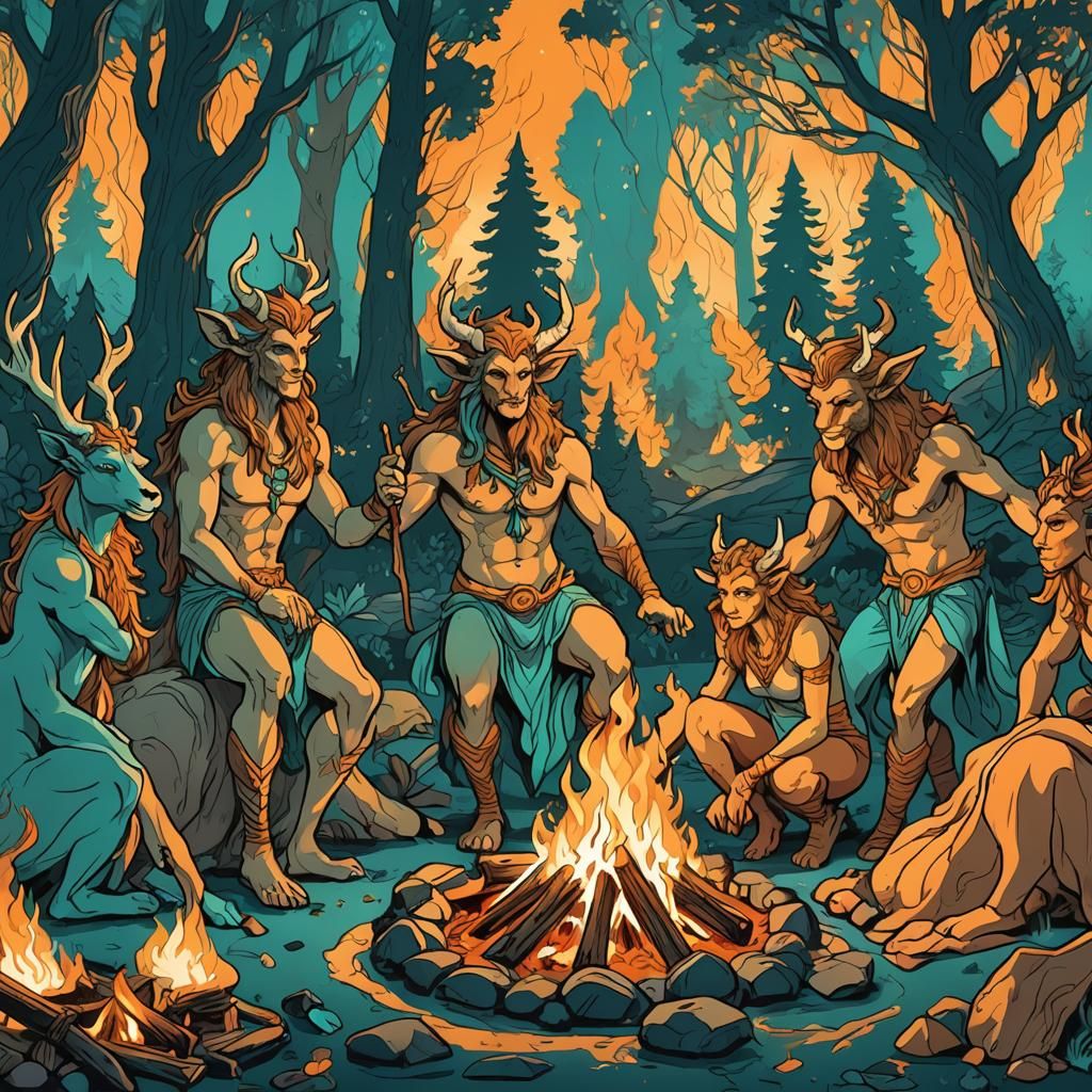 Mystical Creatures Campfire Gathering in Kid-Friendly Style