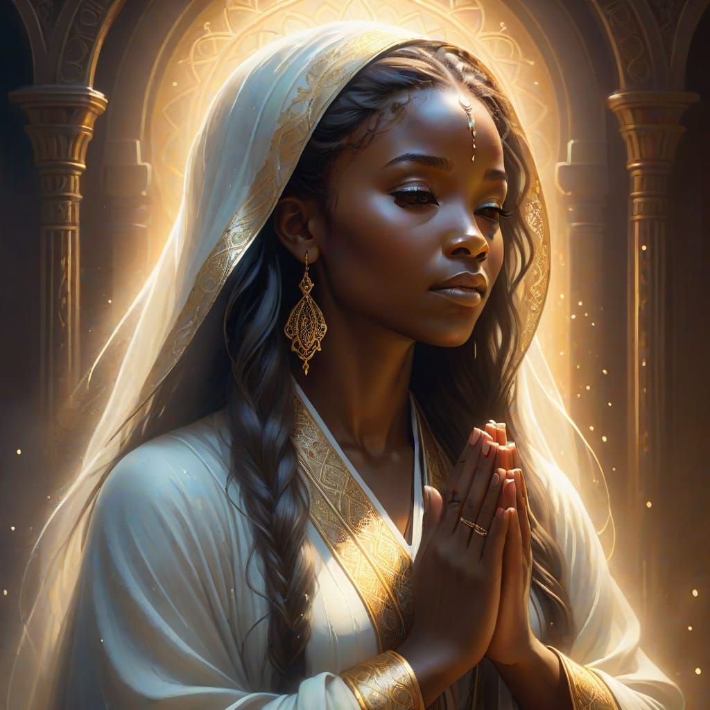 Radiant African Woman in Prayer: Fantasy Art