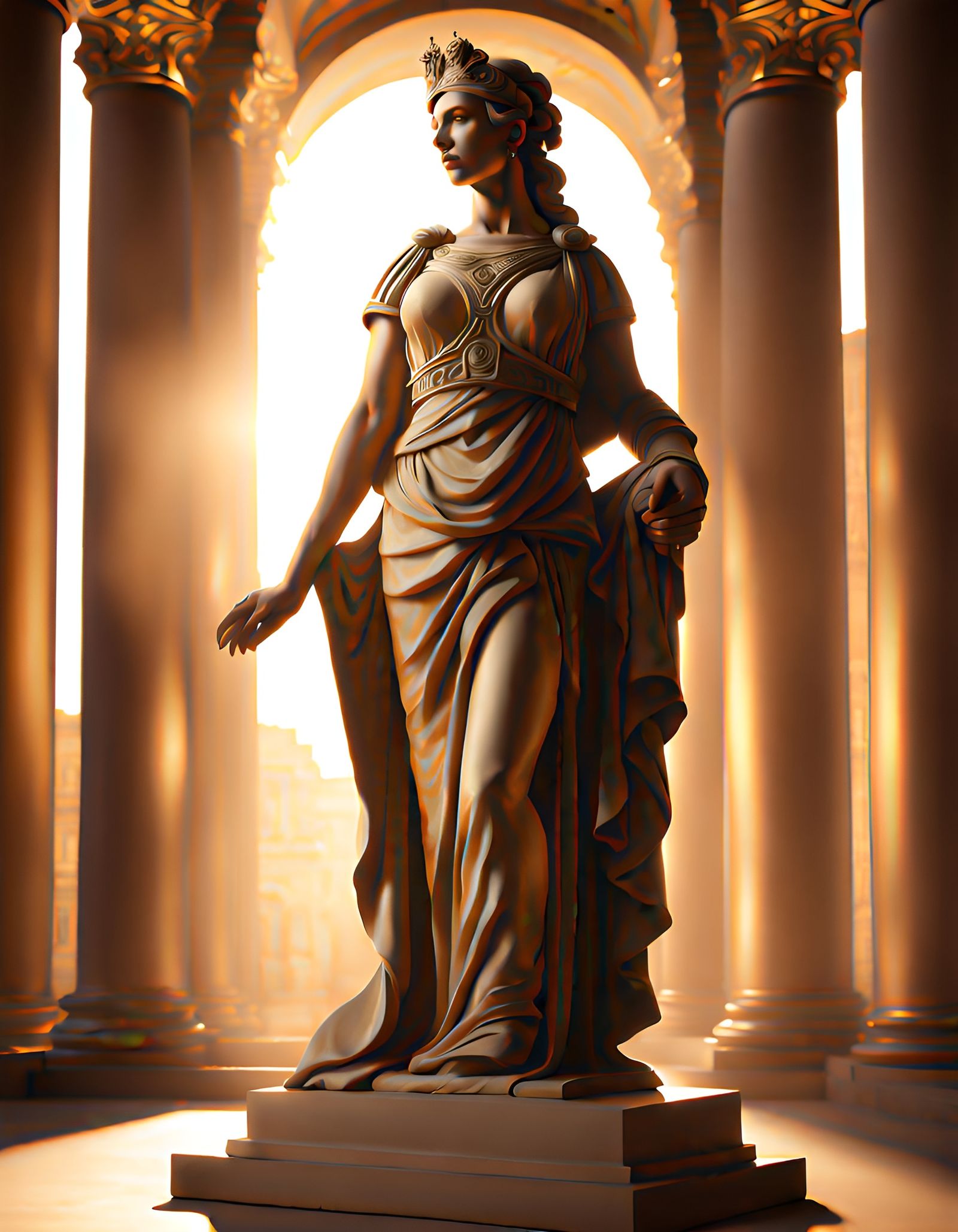 Hyperrealistic Roman Empress Sculpture in Golden Light
