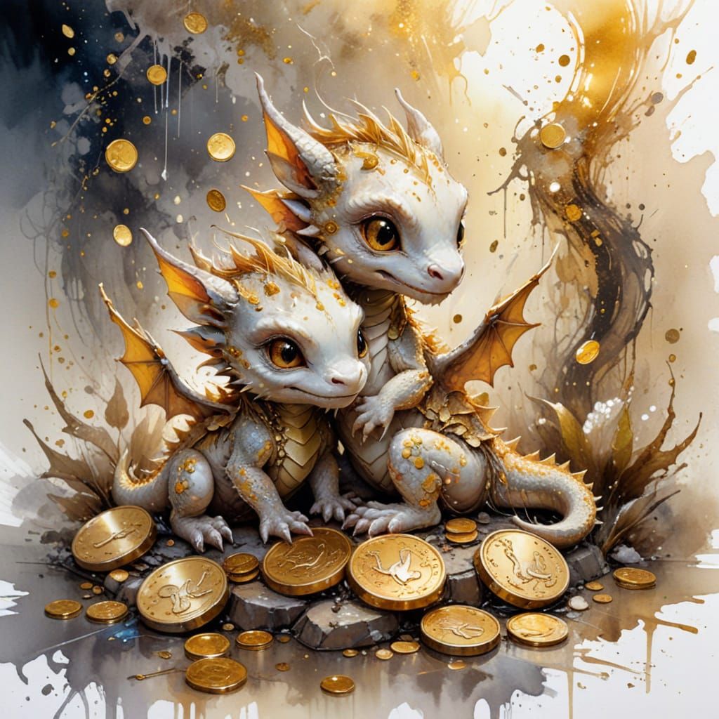 Baby Dragons Snuggling: Fantasy Chibi Art