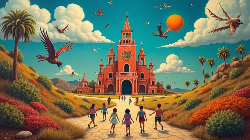 Dreamlike School Escape in Surrealist Style