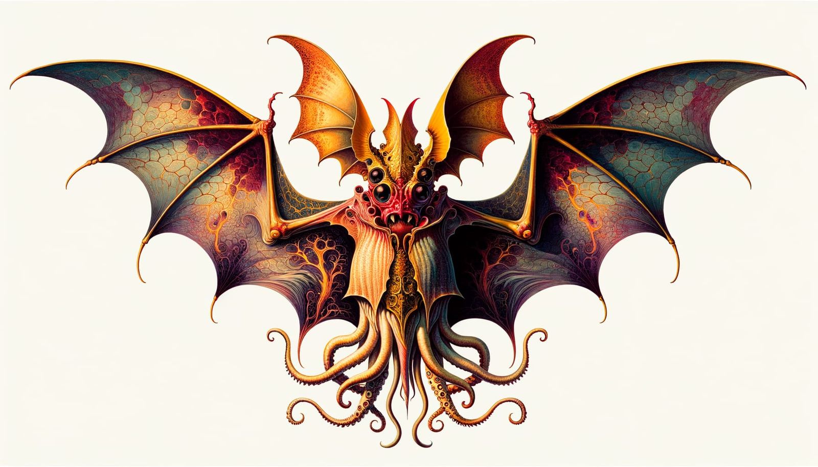 Hybrid Bat-Squid Creature in Gothic Style