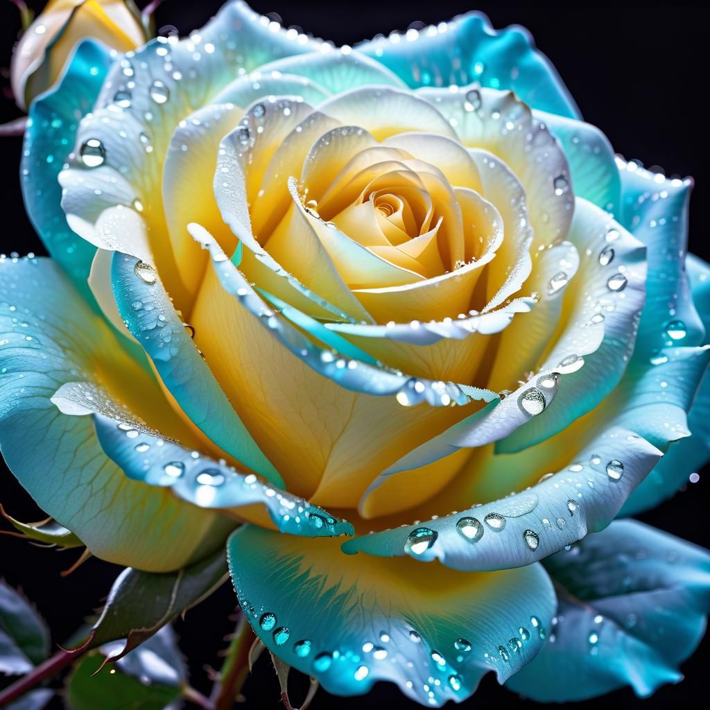 Tiffany Rose with Dew in Watercolor Ink Style