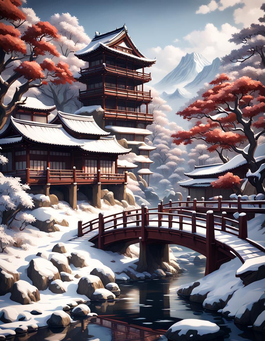 Winter in Japan: Matte Painting Scene