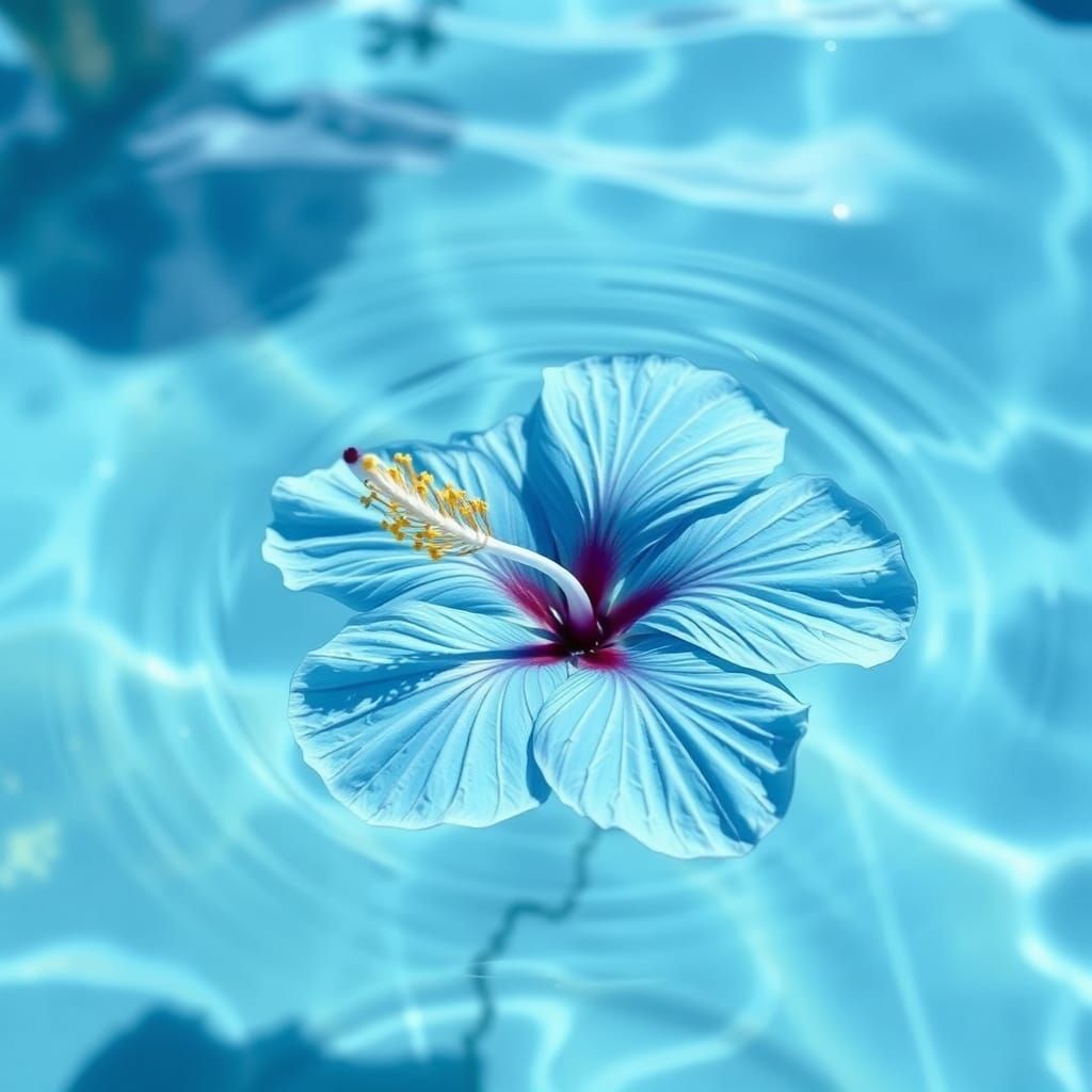 Blue Hibiscus Bloom on Crystal Water
