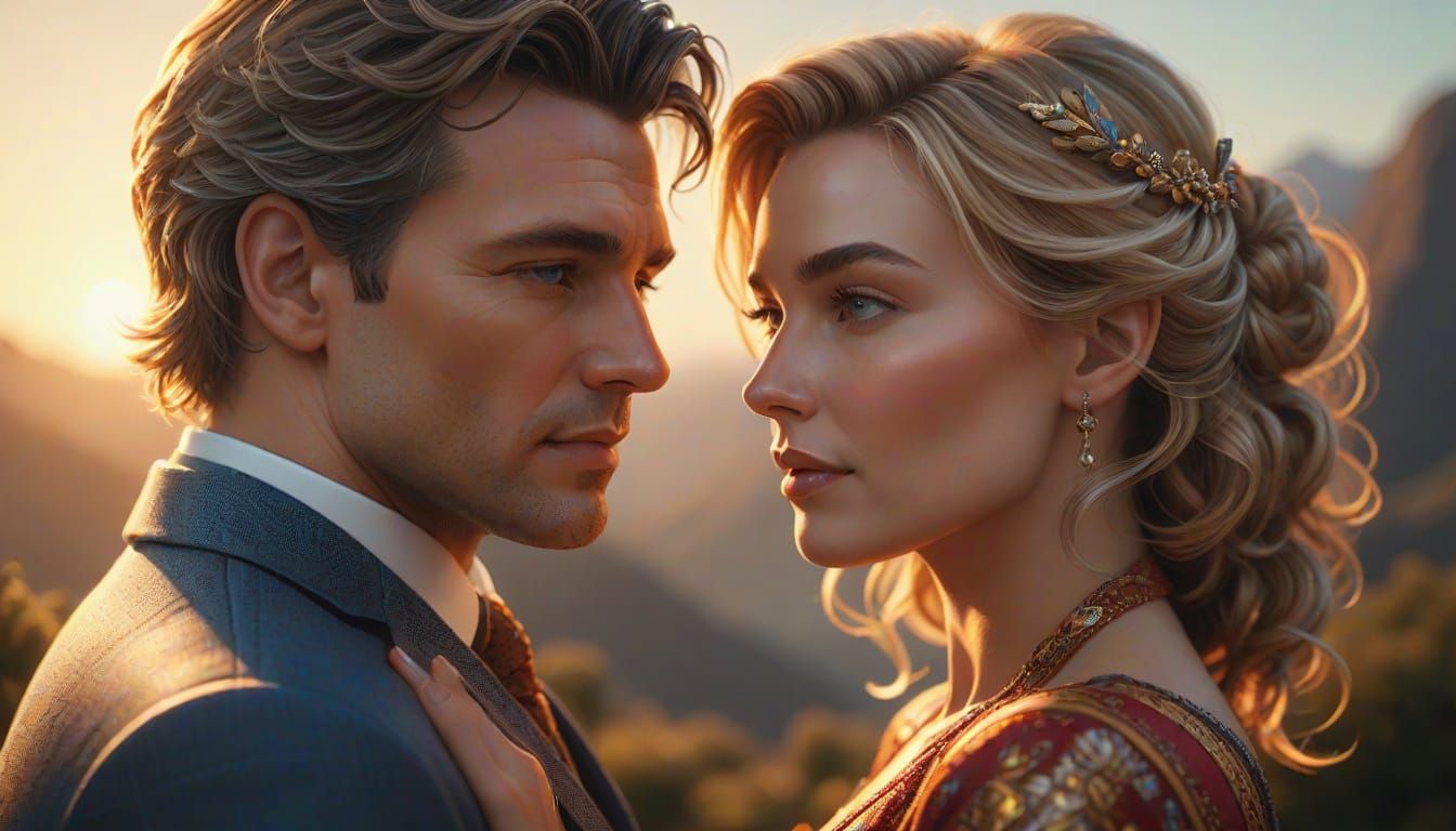 Intimate Embrace: Hyperrealistic Portrait in Golden Light