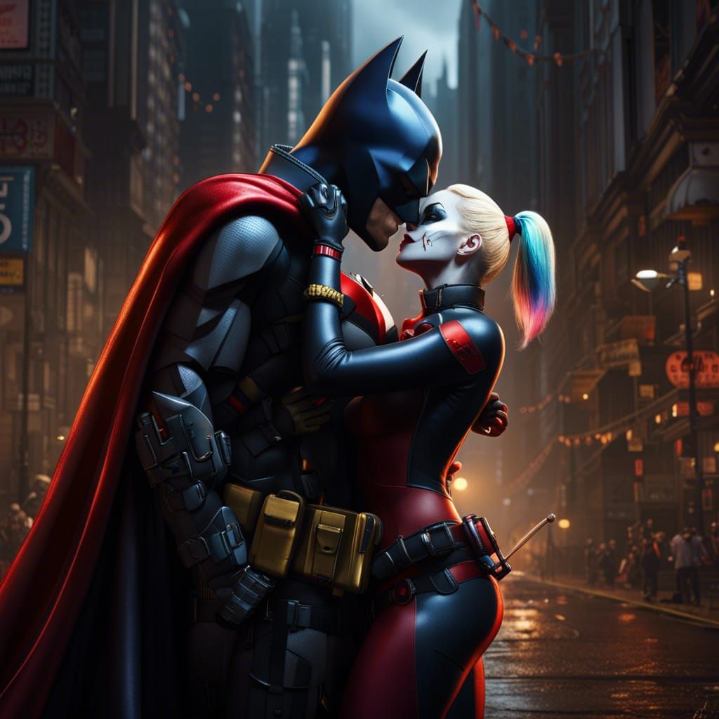 Batman and Harley Quinn Kiss in Detailed Digital Painting