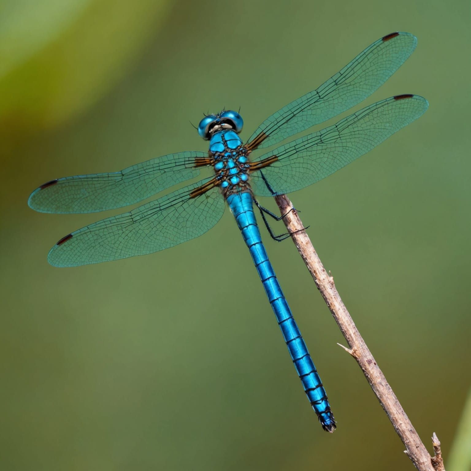 Turquoise Dragonfly Macro Hovering Above Water