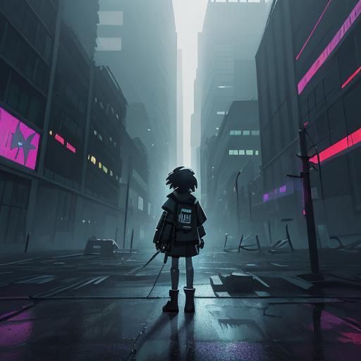 Cyberpunk Anime Rebel in Dystopian Cityscape