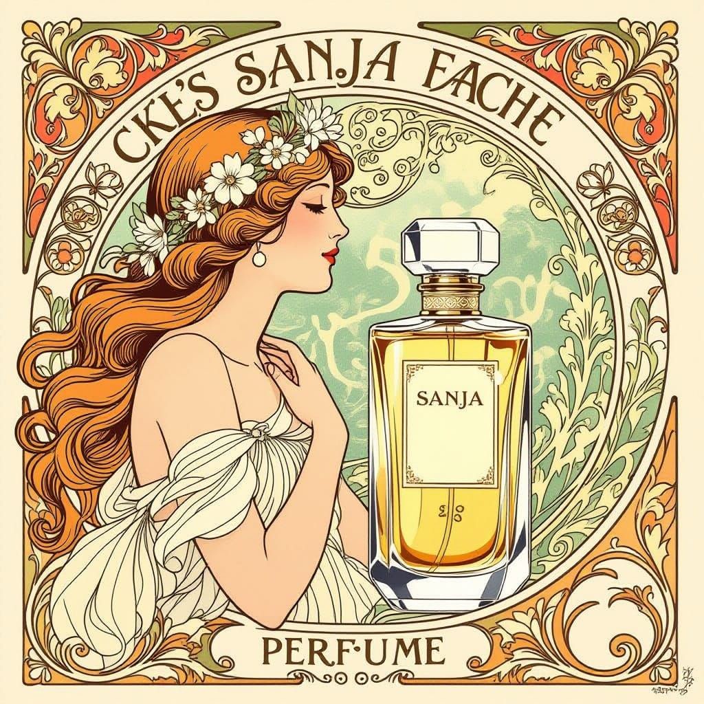 Art Nouveau Nymph Book Cover and Perfume Bottle