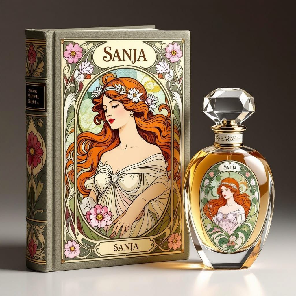 Art Nouveau Book and Perfume Bottle with Nymph