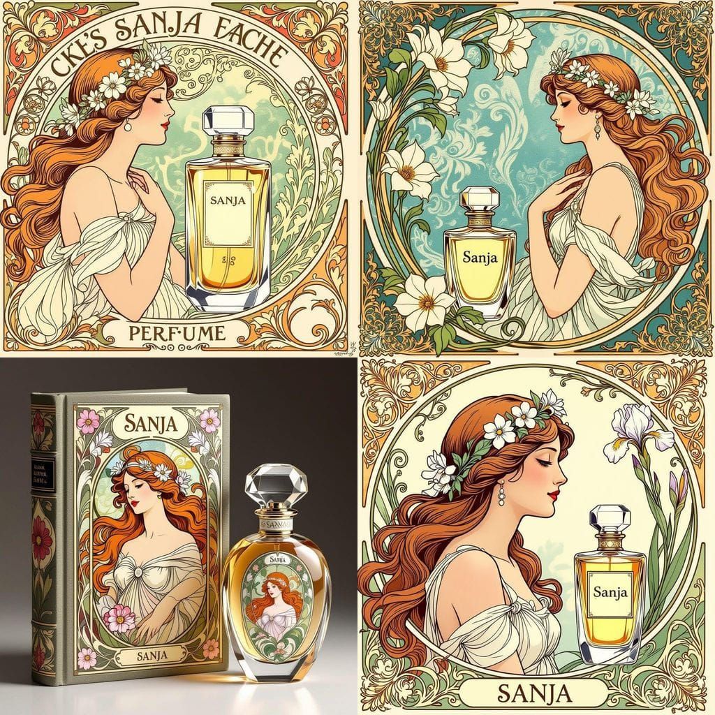 Art Nouveau Book and Perfume with Nymph Illustration