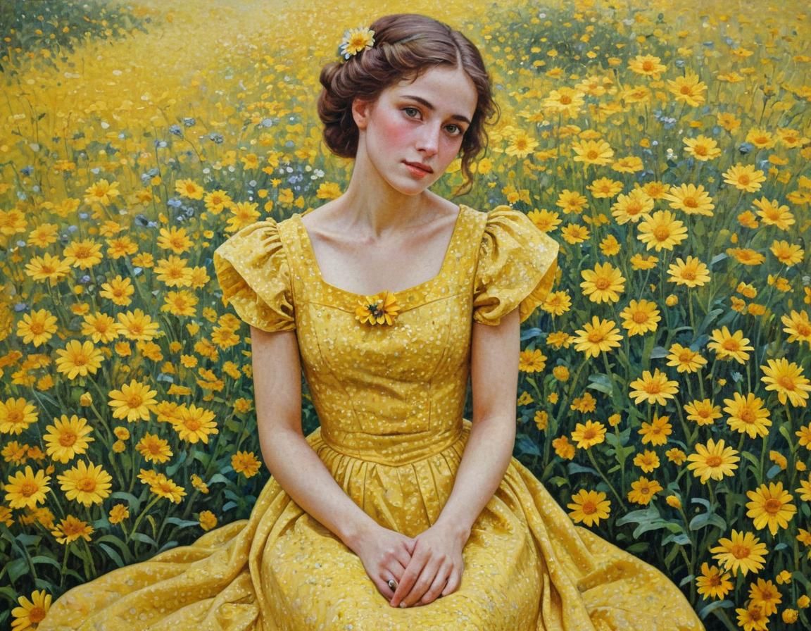 Victorian Woman in Yellow: A Pointillist Portrait