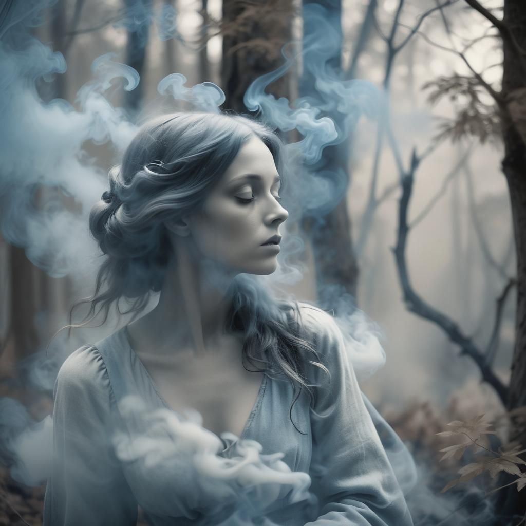 Ethereal Figure in Smoky Forest: Thermal Imaging Art