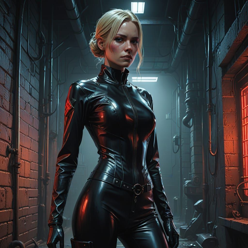 Hyperrealistic Dark Fantasy Pin-Up in Shiny Latex and Leathe...