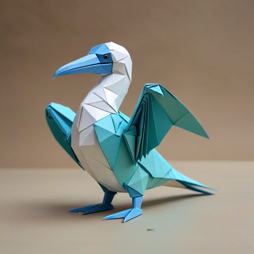 Origami Blue-Footed Booby Bird Crafted from Paper