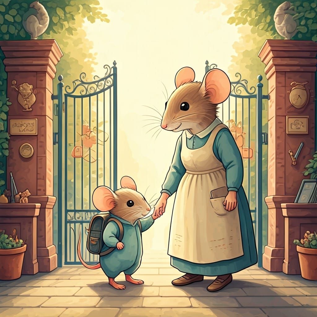 Mouse Child's First Day of School