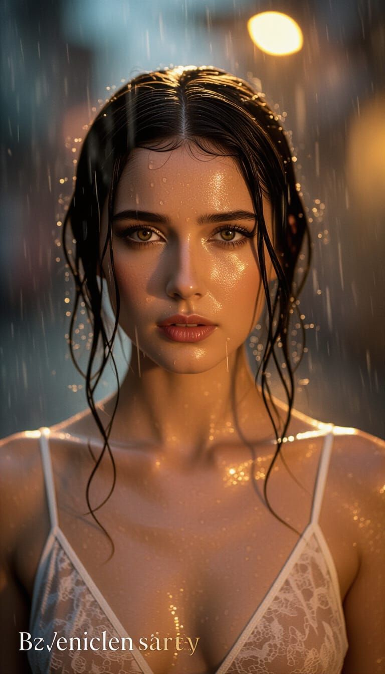 Cinematic Portrait of a Melancholy Woman in Rain