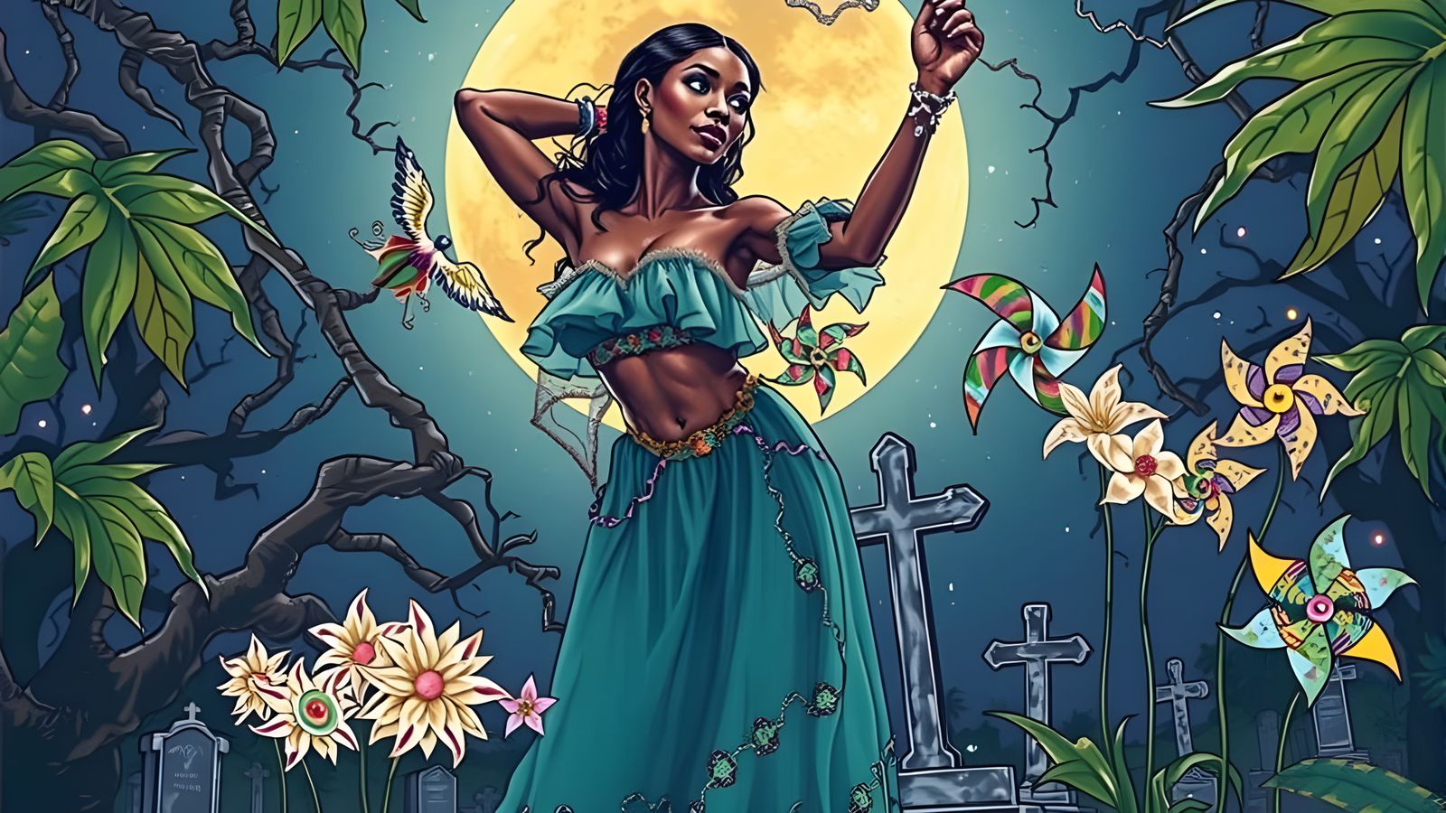 Afrofuturist Moonlight Dance in a Graveyard