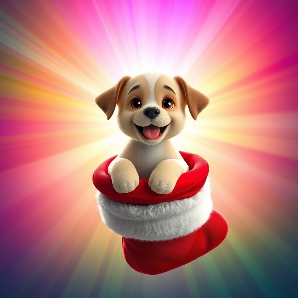 Christmas Puppy in Vibrant Stocking
