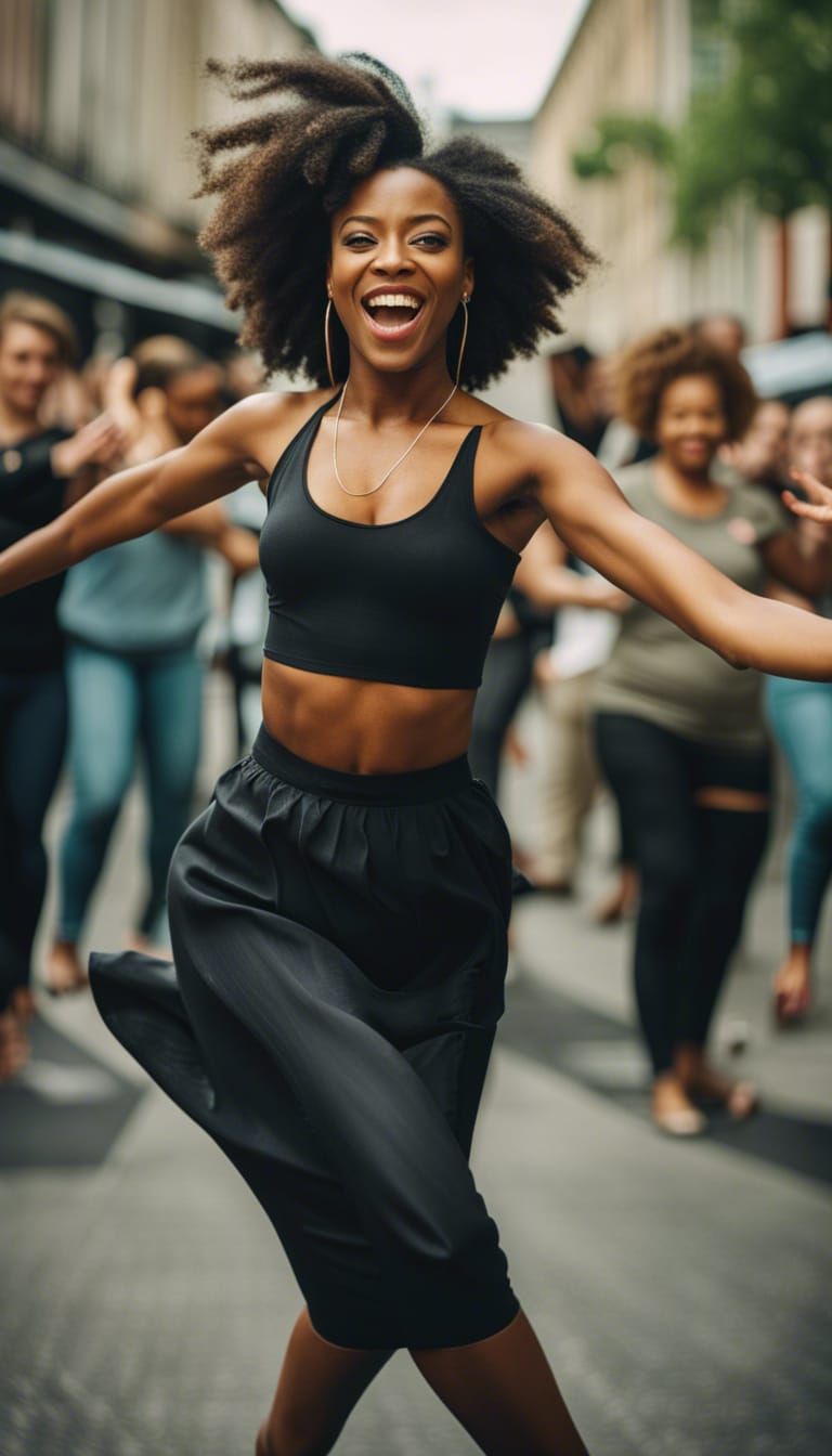 Beautiful Young Black Woman Dancing with Style