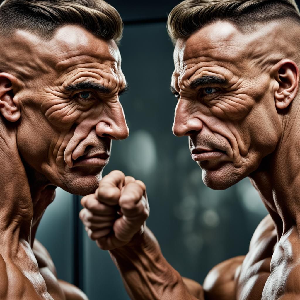 Bodybuilder's Mirror: Hyperrealistic Portrait of Youth and A...