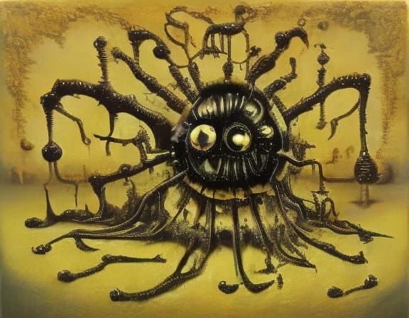 Surreal Biomechanical Entities in Grunge Impasto Style