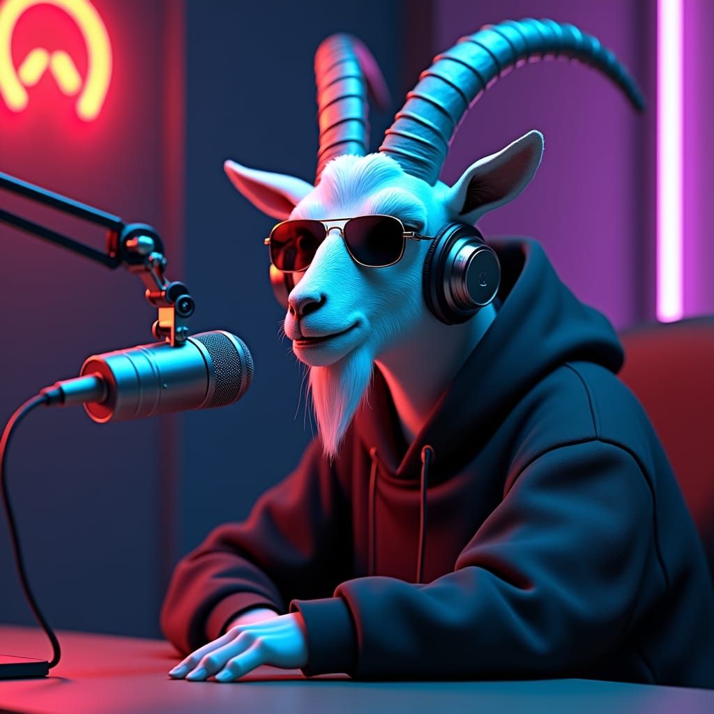 Fashionable Goat Podcaster Buck in Fantasy Concept Art