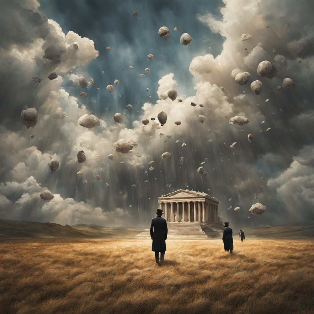 Men Falling from the Sky in a Dramatic Surrealist Scene