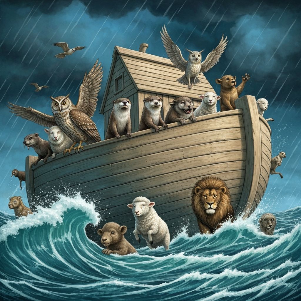 Noah's Ark: Animals Sailing in Comic Book Style