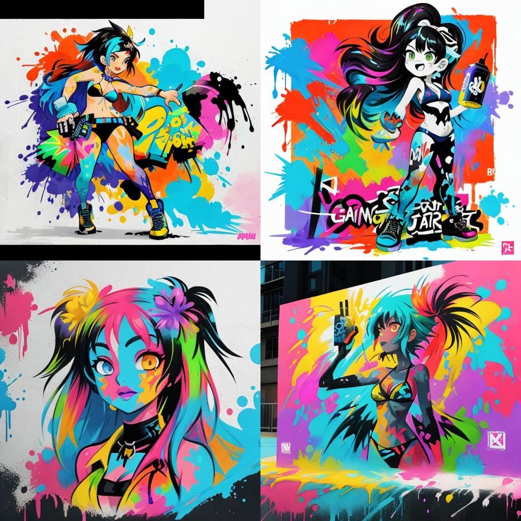 Woman in Bikini as Graffiti Splash Art