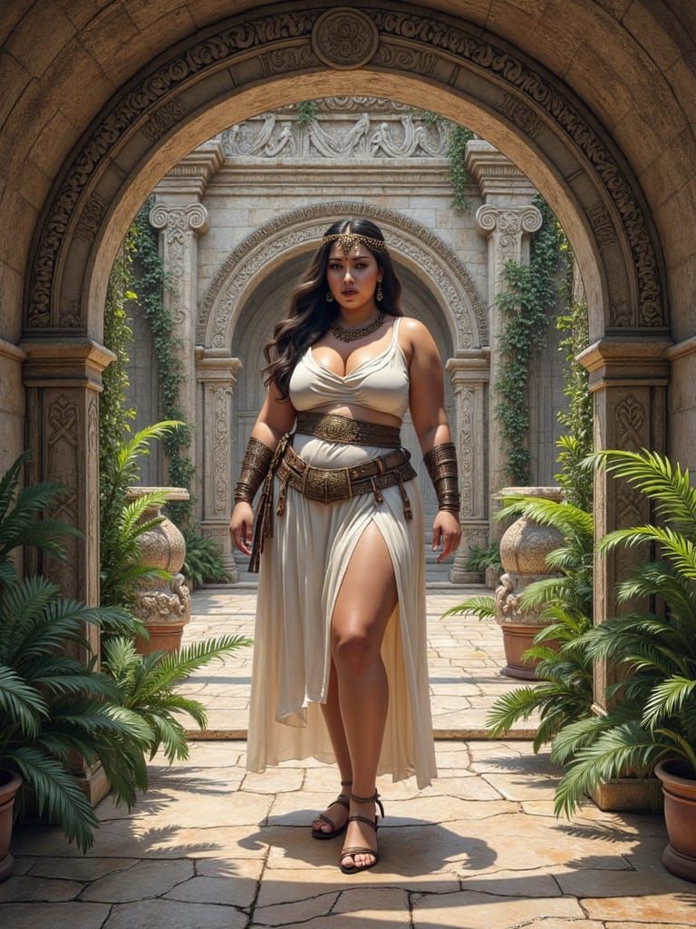 Amazonian Warrior in Ancient Temple Archway