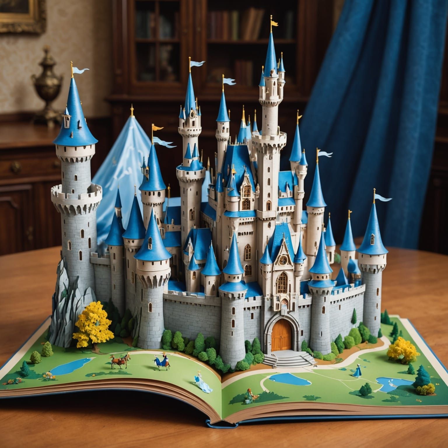Whimsical Pop-Up Castle Scene in Vibrant Colors